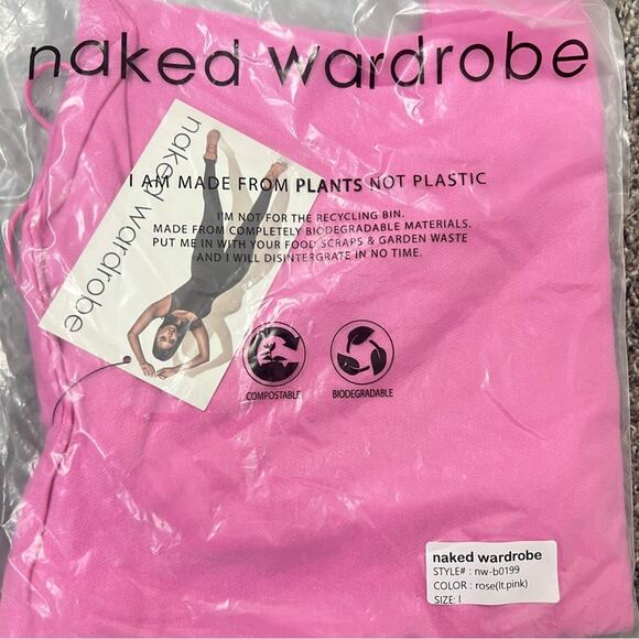 NWT Naked Wardrobe Fine Lines Square Neck Bodysuit Light Pink sz L Snatched - Picture 4 of 8